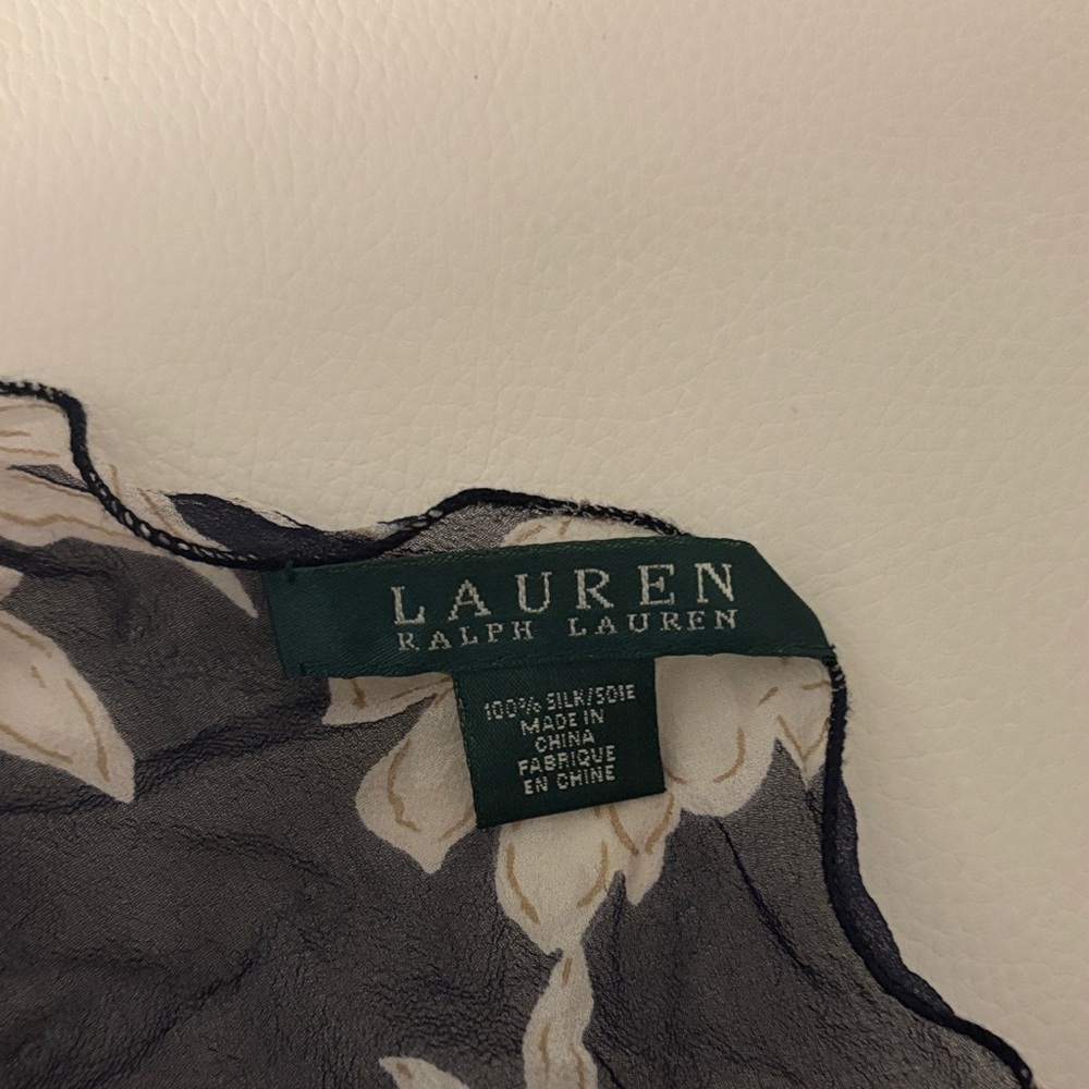 Lauren Ralph Lauren Floral 💯 Silk Scarf Black and Cream, polka dots - Picture 5 of 15